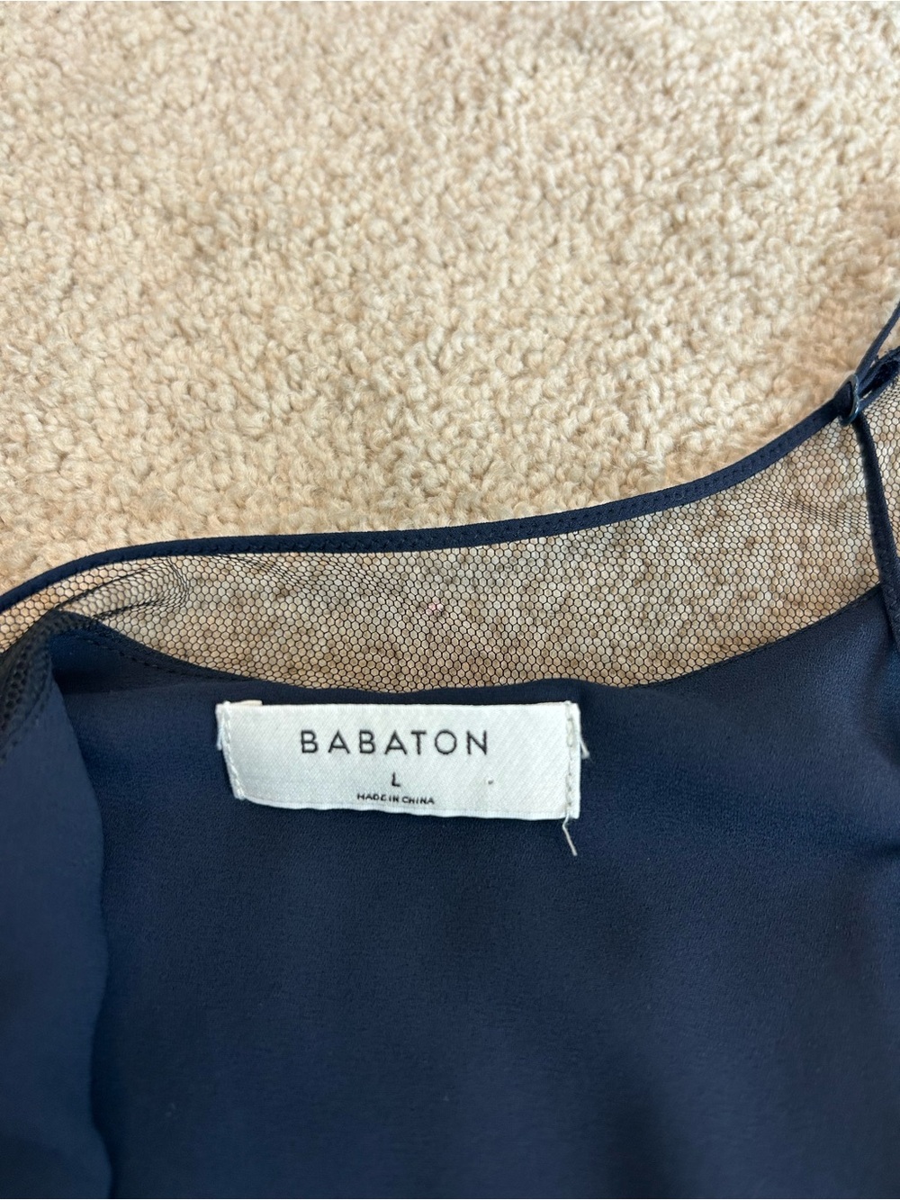 Aritzia Babaton Navy Blue black Mesh Slip Dress L Sleeveless Sheer Overlay NWOT - Picture 11 of 14